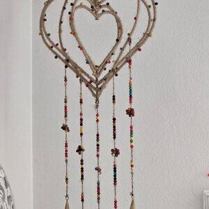 Bohemian/Hippie Chic/70's Style Multiple Hearts, Beads & Bells Mobile